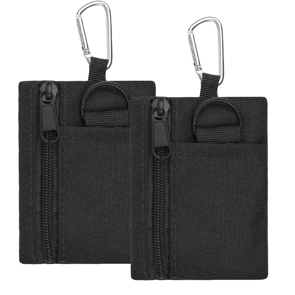 2 Pack Tactical Mini Coin Pouch Military Compact EDC Pouch Utility Backpack Accessories Bag Purse Key Small Tool Earphone Credit Card Holder Sport Waist Pack (Black 1)