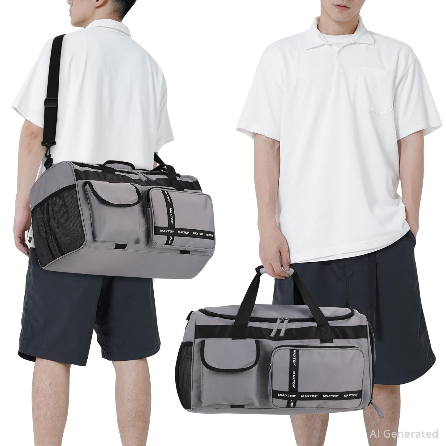MAXTOP Travel Duffle Bag for Men Women Gym Bag with Shoes Compartment Waterproof Sports Weekend Overnight Travel Bag,Grey