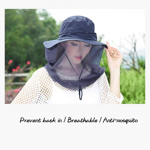 Mosquito Head Net Hat, Safari Hat Sun Hat with Mesh Protection from Insect Navy Blue