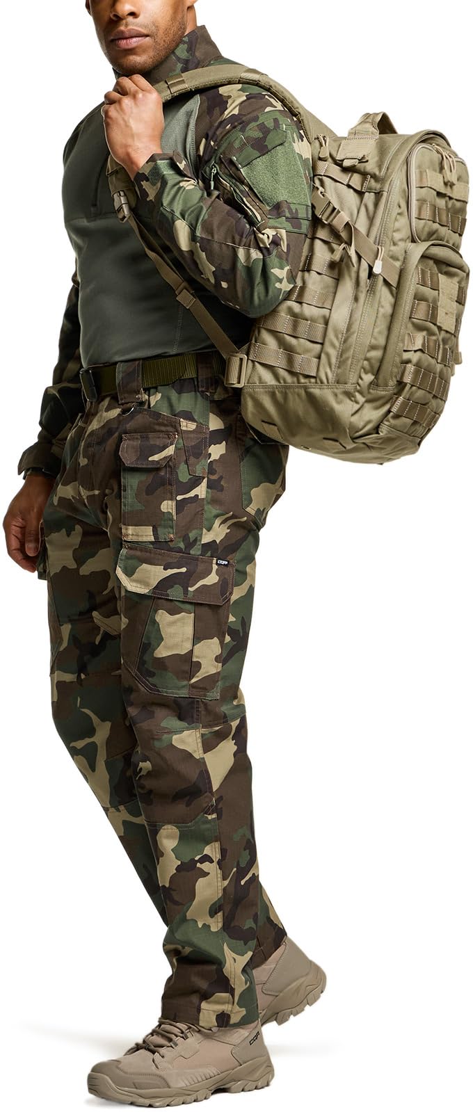 CQR Men's Tactical Pants, Water Resistant Ripstop Cargo Pants, Lightweight EDC Work Hiking Pants, Outdoor Apparel, Duratex Mag Pocket Print Woodland Camo, 32W x 32L