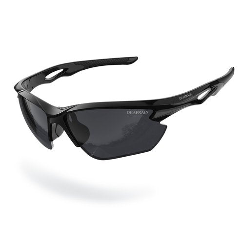DEAFRAIN Sports Sunglasses Polarized for Men Women Cycling Running Fishing Driving Baseball Athletic Black Glasses UV400 Protection