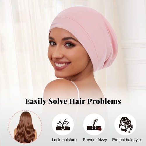 Kafteri Satin Lined Bonnet for Sleeping, Adjustable Hair Bonnets with Stretch Band, Slouchy Bonnet for Curly Hair