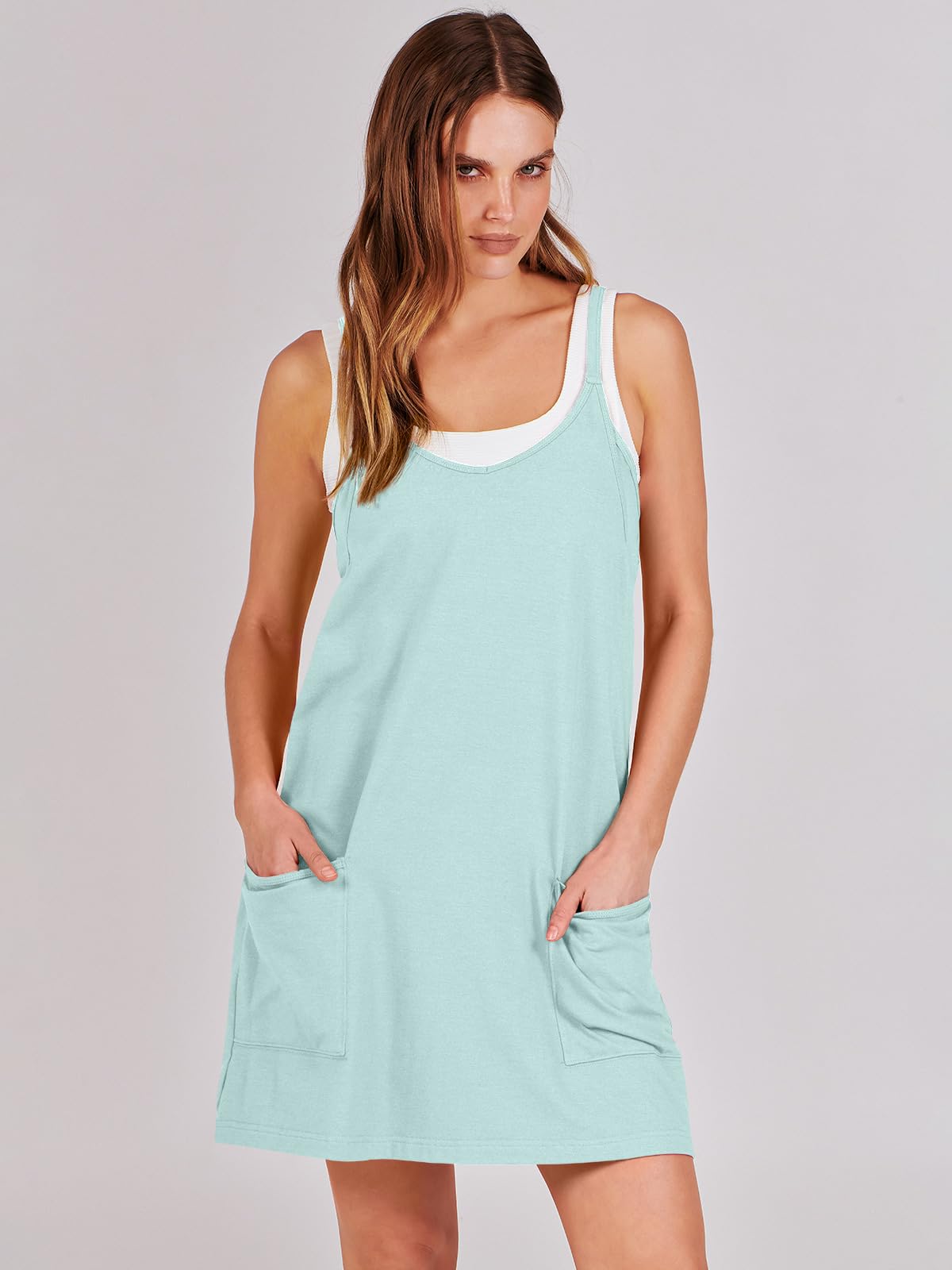 ANRABESS Women Athletic Dress Summer Tennis Workout Active Sports Mini Romper Dress Built in Shorts Travel Vacation Clothes Mint Green X-Large