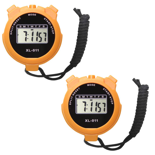 2-Pack Multi-Function Electronic Digital Sport Stopwatch Timer, Large Display with Date Time and Alarm Function, Sports Coaches Fitness Coaches and Referees Orange