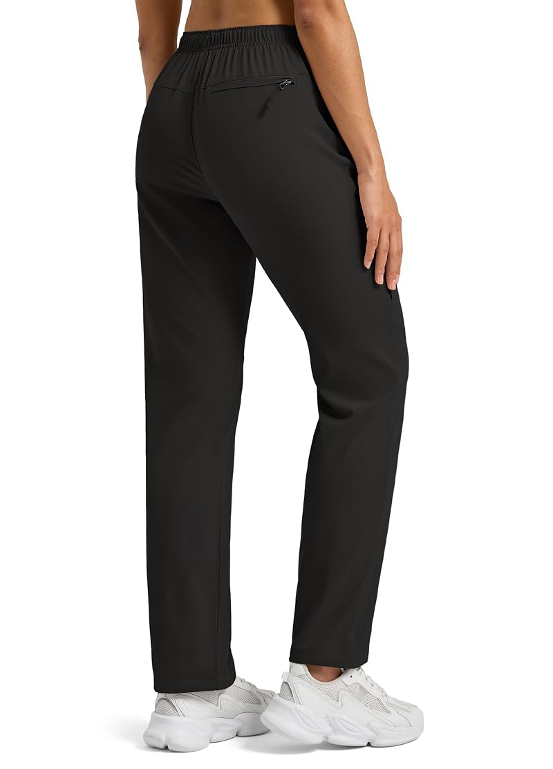 Willit Women’s Hiking Cargo Pants with 5 Zip Pockets Black+Regular 29"+Large