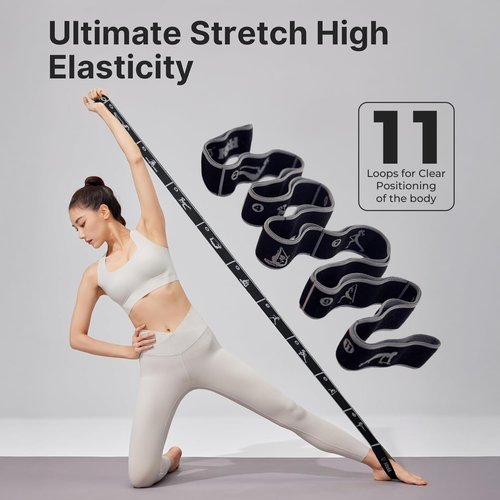KSDD Yoga Strap with Loops for Stretching – Multi-Loop Flexibility Trainer & Physical Therapy Strap Stretch Band, Leg Stretcher & Pilates Stretching Equipment