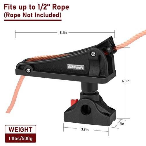 QualyQualy Kayak Anchor Lock System with Side Deck Mount, One-Hand Quick Locking Anchor Wizard/Winch for Canoe, Jon Boat, Kayak, Small Fishing Boats Accessories, UV-Resistant Engineered Nylon