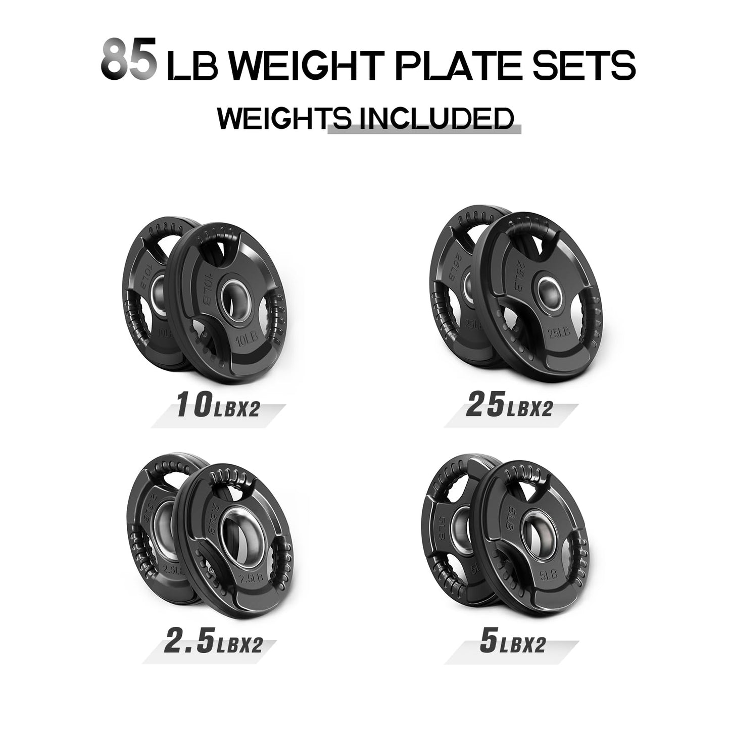 RitFit Olympic Rubber Grip Weight Plates, 2-Inch Barbell Set