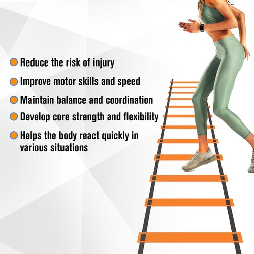 9TH SHOP Agility Ladder, Speed Ladder Agility Ladder, 20 Feet 12 Adjustable Rungs Training Ladder for Footwork and 10 Soccer Cones, 4 Stakes with Carry Bag