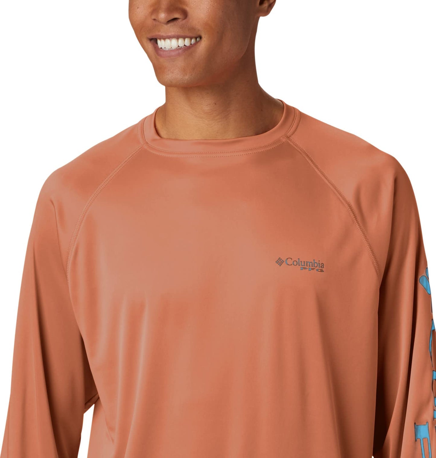 Columbia Men's Terminal Tackle Long Sleeve Fishing Shirt, Island Orange/Spring Blue Logo, Large