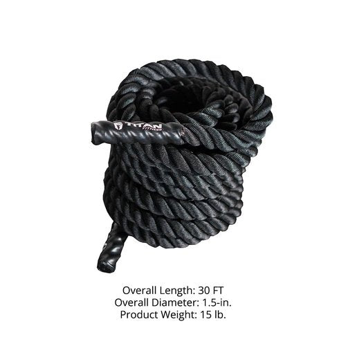 Titan Fitness Battle Rope 30ft x 1.5in, Poly Dacron Heavy Rope for Home Gym Conditioning Workouts, Cross-Train, Strength Training Exercises