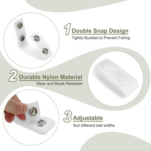 PATIKIL Nylon Belt Keepers, 2 Pcs Double Snaps Belt Keepers Nylon Webbing Loop Holder with Double Snaps for 2.2 Inch Wide Belt Duty Belt Security Fixing, White