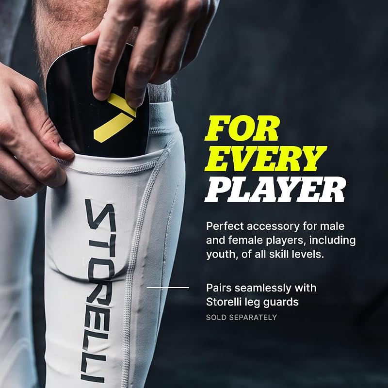 Storelli Slip-In Soccer Shin Guards for Adults, Youth & Kids - Black, Large