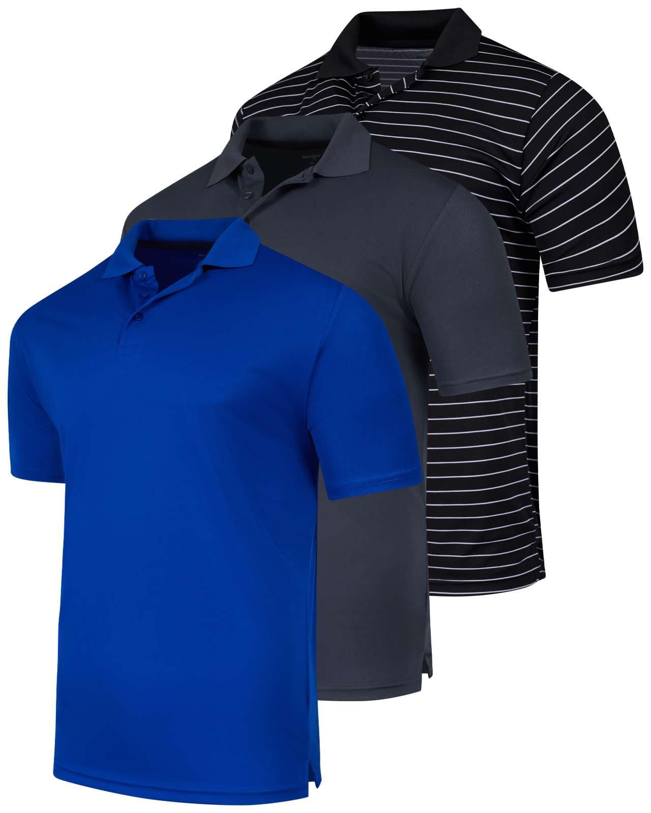 Real Essentials 3 Pack: Men's Short Sleeve Golf Polo Casual Workout Sports Moisture Wicking Collared Shirt (Big & Tall)