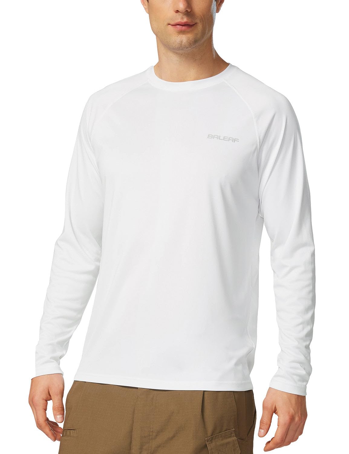 baleaf Mens UPF 50+ Sun Protection Shirts Long Sleeve Rash Guard, Quick Dry 4-Way Stretch for Fishing Swimming Surfing 01-White 2XL