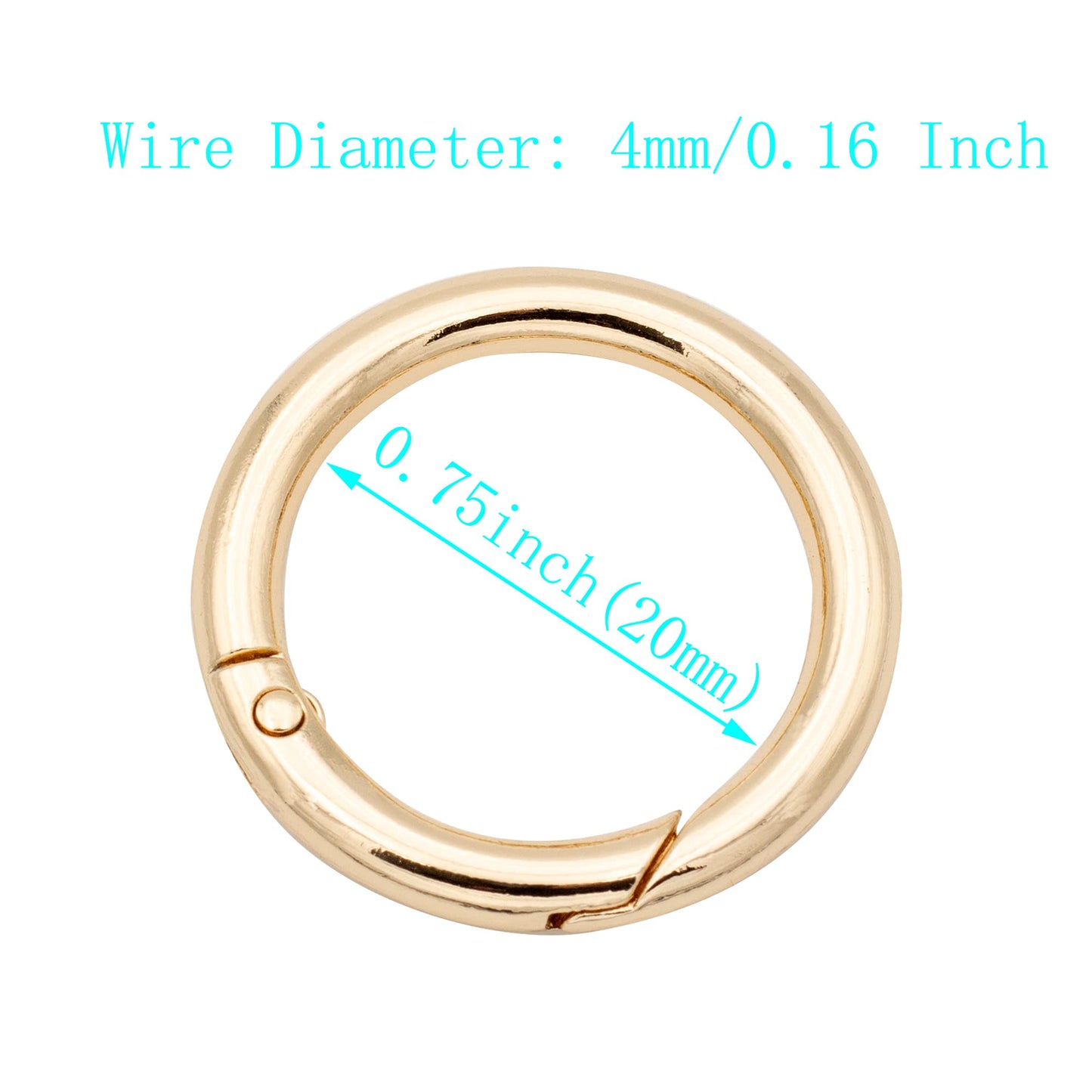 JWBIZ 20pcs Trigger Spring O Rings Round Carabiner Clip Snap for Keyrings Buckle, Bags,Purses (Gold, 3/4 inch)