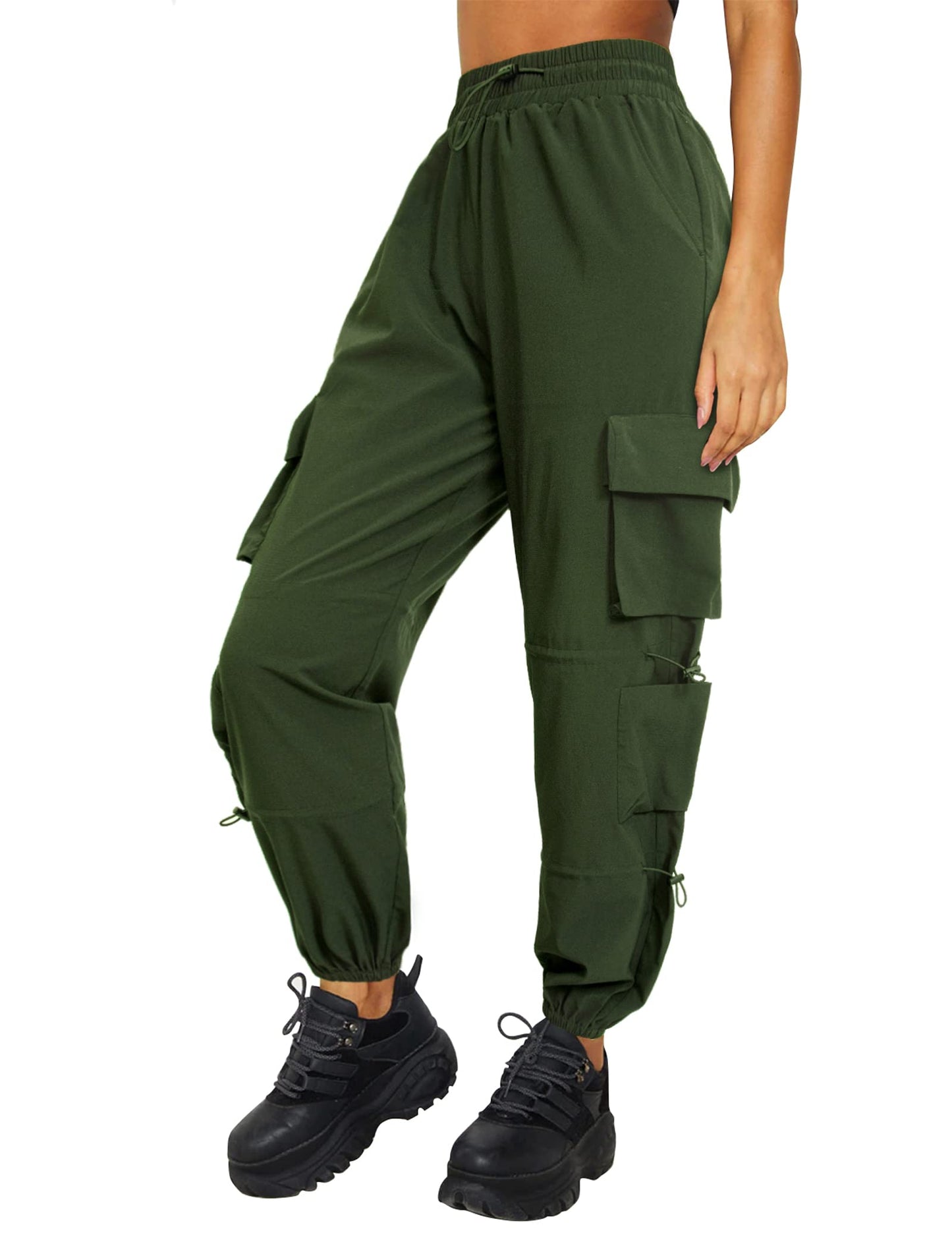 DLOODA Quick Dry Cargo Pants Lightweight Tactical Hiking Pants with 6 Pockets for Women, Elastic Waist and Water-Resistant
