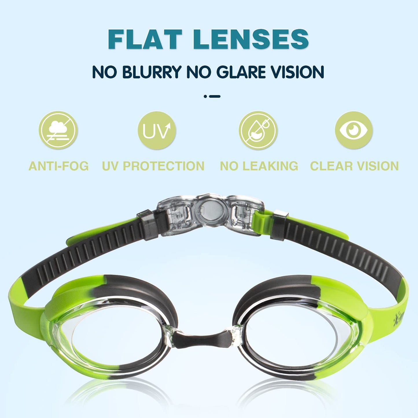 Keary Kids Swim Goggles for Toddler Children Girls Boys Youth, Anti-Fog Waterproof UV Protection Crystal Clear Vision Flat Lens Water Pool Goggles with 3 Nose Pieces