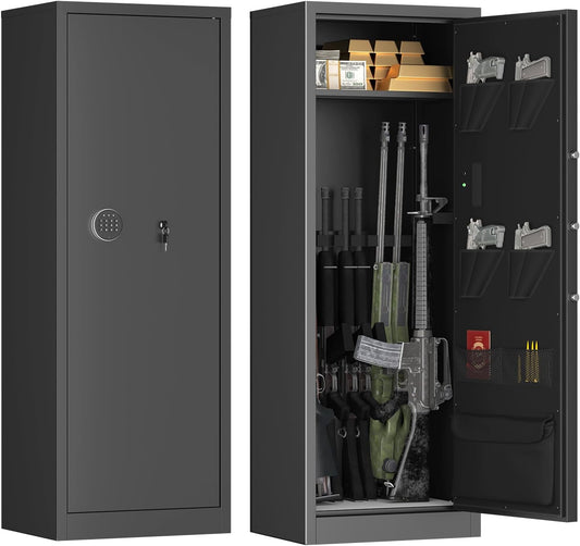10-15 Gun Safe, Rifle Gun Safe with Removable Shelf, Locking Gun Cabinet for Rifles and Shotguns with Digital Kaypad, Shotgun Safe with Pistol Bags and Bullet Rack