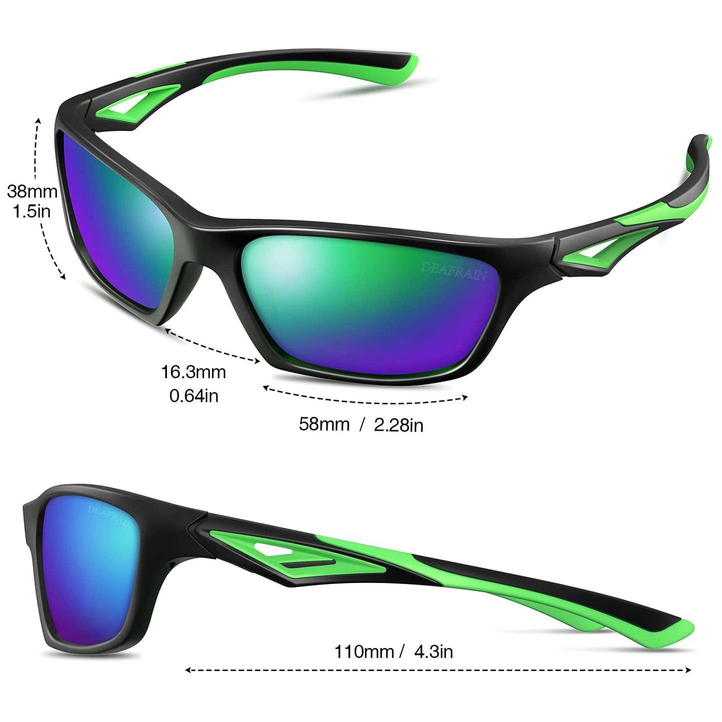 DEAFRAIN Kids Sunglasses for Boys Girls Polarized Child Toddler Sport Baseball Softball Cycling Green Sun Glasses age 3 4 5 6 7