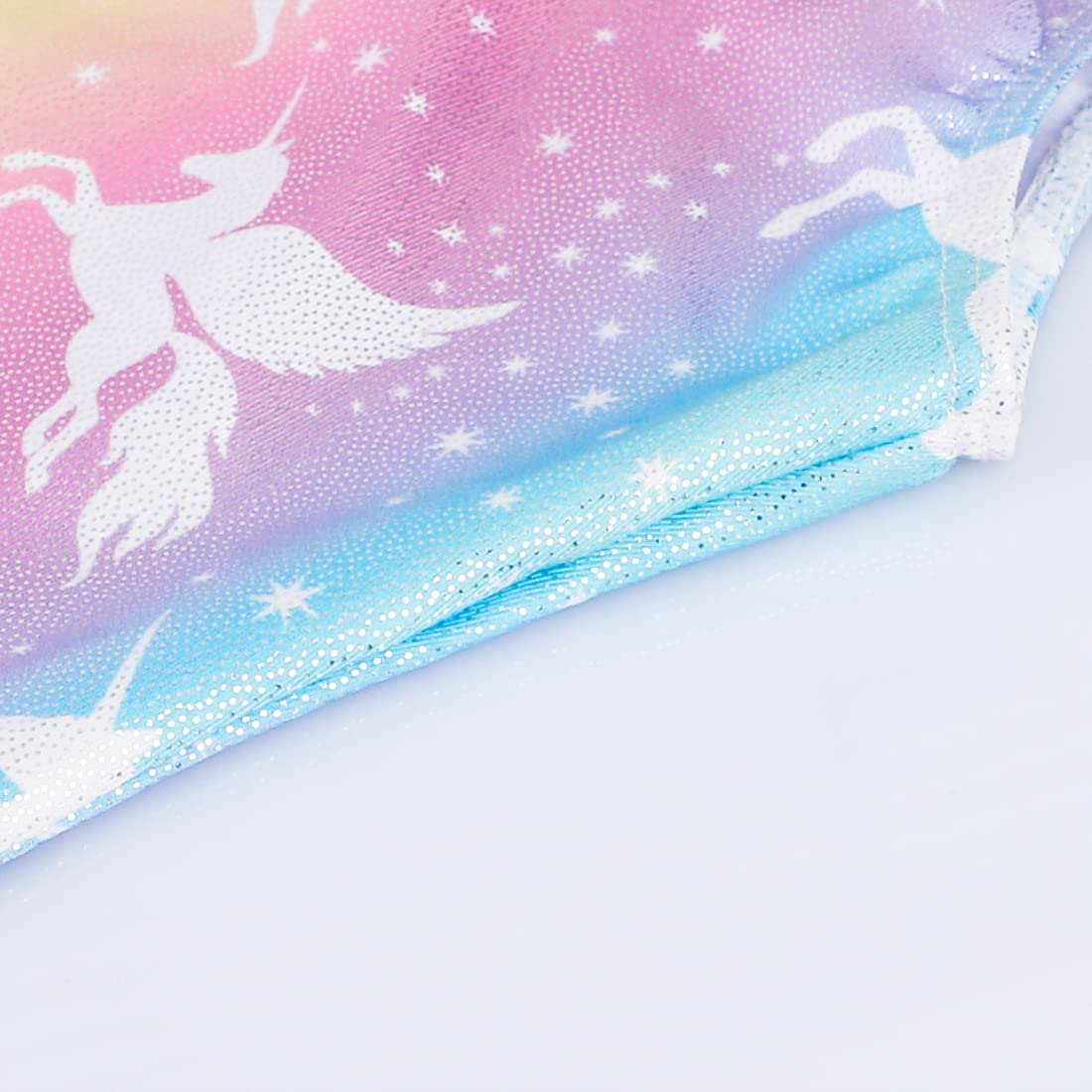 HOZIY Gymnastics Leotards for Girls 7-8 Year Old With Shorts Rainbow Stripe Unicorn Biketard Rose Hot Pink Blue Kids Child Tumbling Outfits Unitards Little Girl Athletic Layers