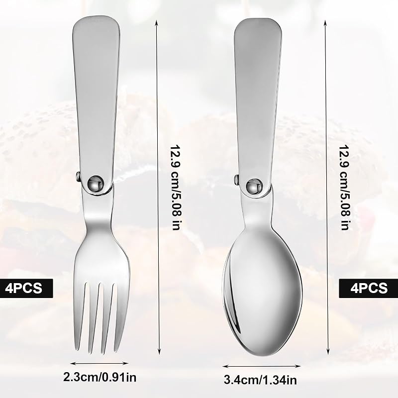4 Colossal Folding Spoons & 4 Folding Forks for Thermos Funtainer 10oz – 8 Pcs Stainless Steel Set - Variation 8