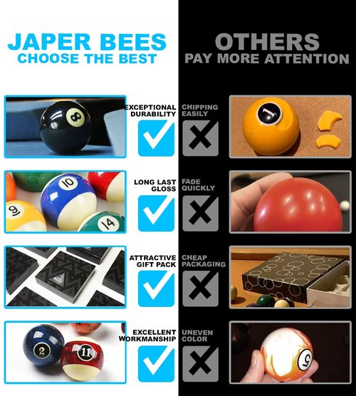JAPER BEES Deluxe Billiard Ball/Pool Ball Set Complete 16balls Regulation Size&Weight Resin Ball