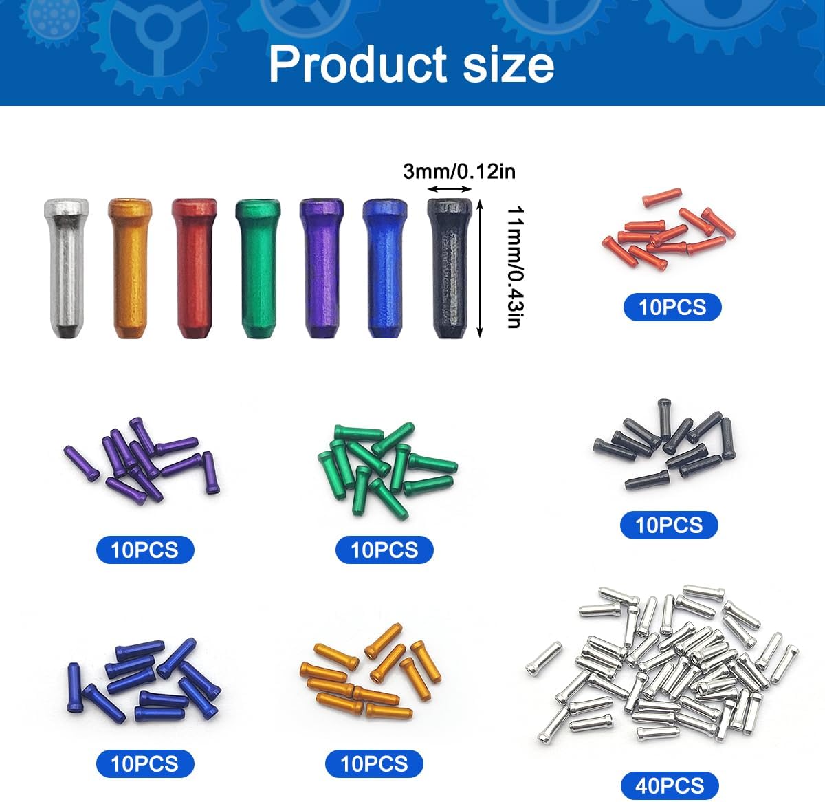 100 Pcs Bike Cable End Caps, Silver Cable End Crimps, Derailleur Cable Tips, Bike Brake Cable End Tips, Alloy Bicycle Wire End Caps, Brake Tips Shifter for Road Mountain Bicycle