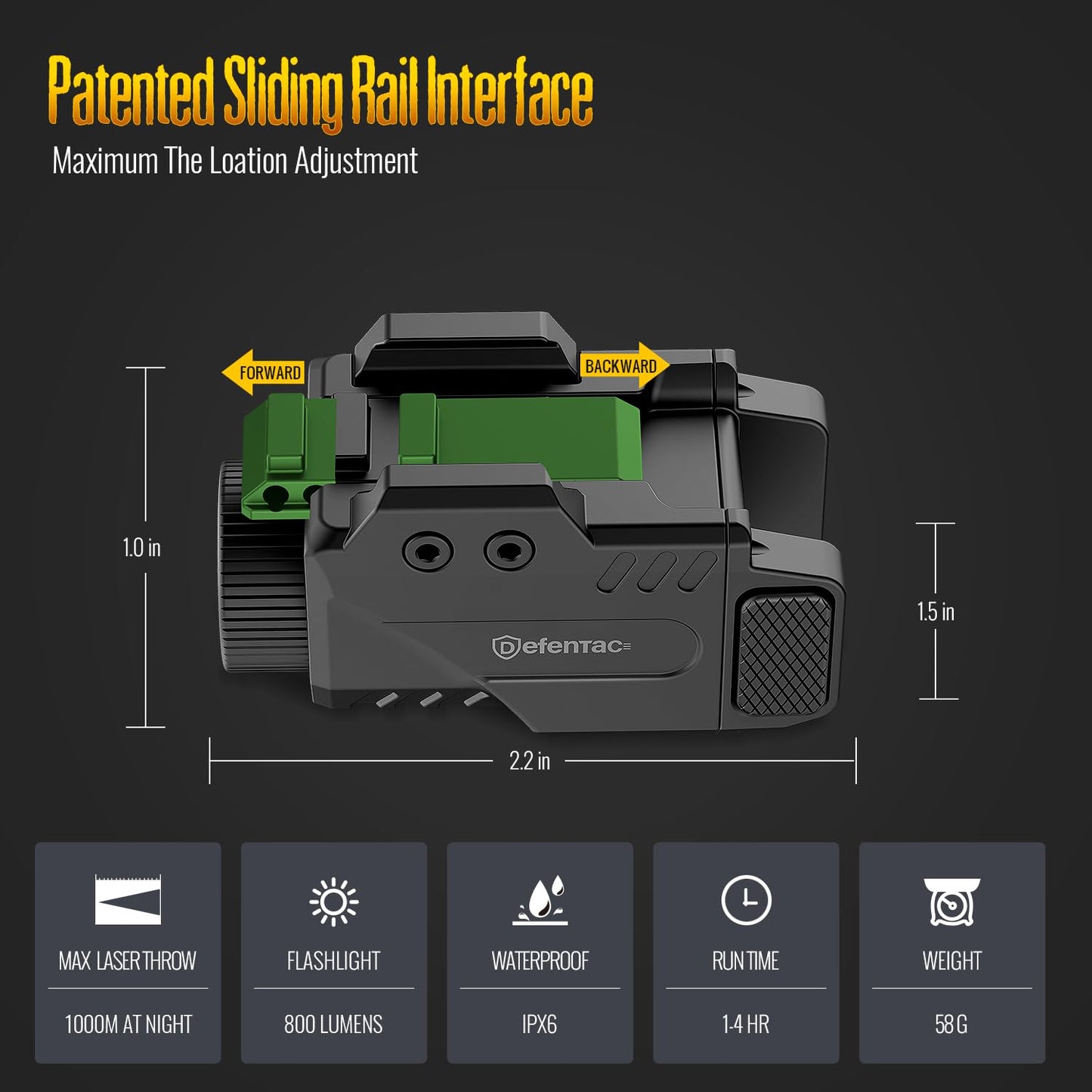 DEFENTAC 800lm Slidable Gun Light with Power Level Indicator
