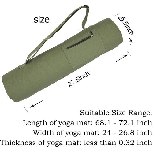 Baestappy Cotton yoga mat bag with Pockets and Adjustable Strap - Full Zip Cargo Yoga Mat Carrier Bag - Bag for 1/4" 1/3" Thick Yoga Mat