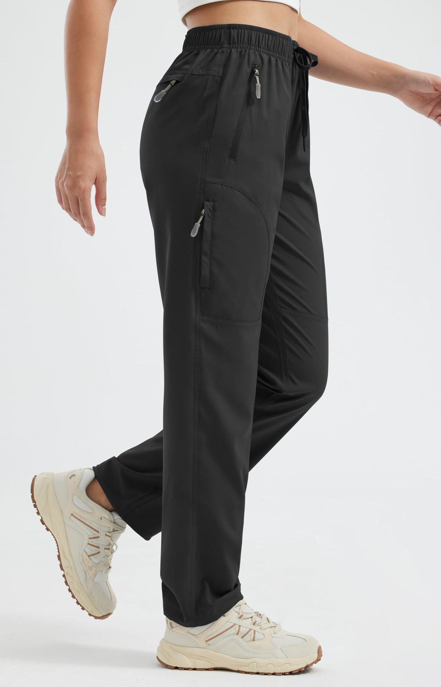 Libin Women's Hiking Pants Zipper Pockets Safari Travel Regular Black L