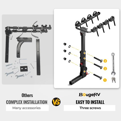BougeRV Upgrade 2.0 Hitch Bike Rack with Dual Lock for SUV Truck, 165LB Capacity 2/3/4 Bikes Hitch Bike Carrier Rack with 2'' Hitch Receiver, Easy Assembly, Tilting & Foldable Bike Rack Hitch