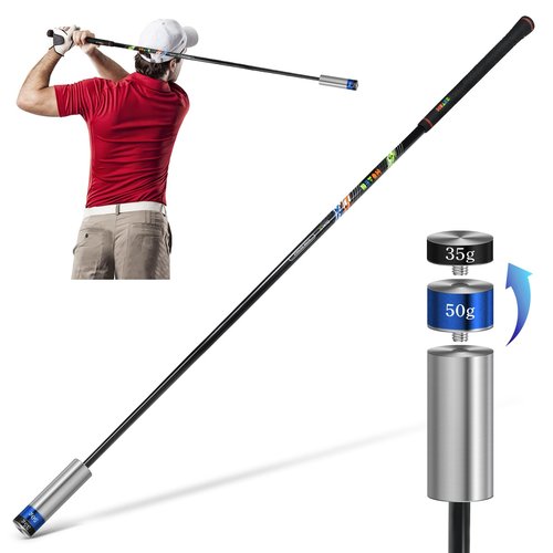 HUAEN Golf Swing Trainer Aid for Indoor Practice Speed Training, Warm up Stick Improved Rhythm, Grip, Flexibility, Balance, Tempo and Strength with 2 Adjustable Weights