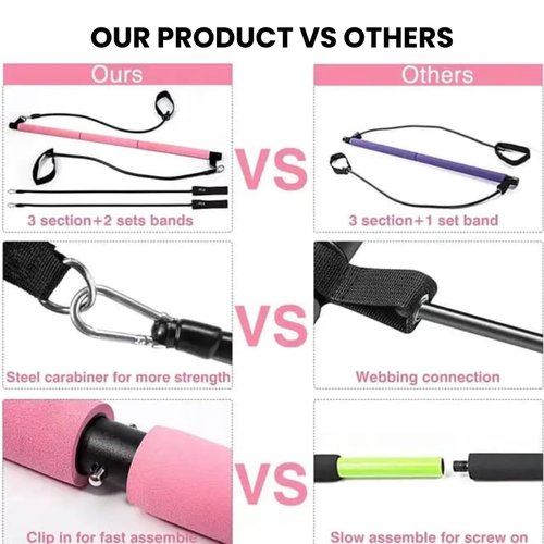 Joy's Life Pilates Bar Kit Workout Equipment for Legs,Hip,Waist and Arm,Exercise Fitness Equipment for Women & Men Home Gym Yoga Pilates, Pink, Black