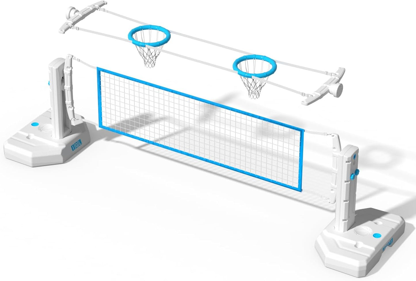 IGL Pool Volleyball Set, Pool Volleyball Net for Inground Pools with 15 ft Length Net, Adjustable Water Volleyball Net Set, Includes 2 Water-Filled Base, 2 Volleyballs & Pump
