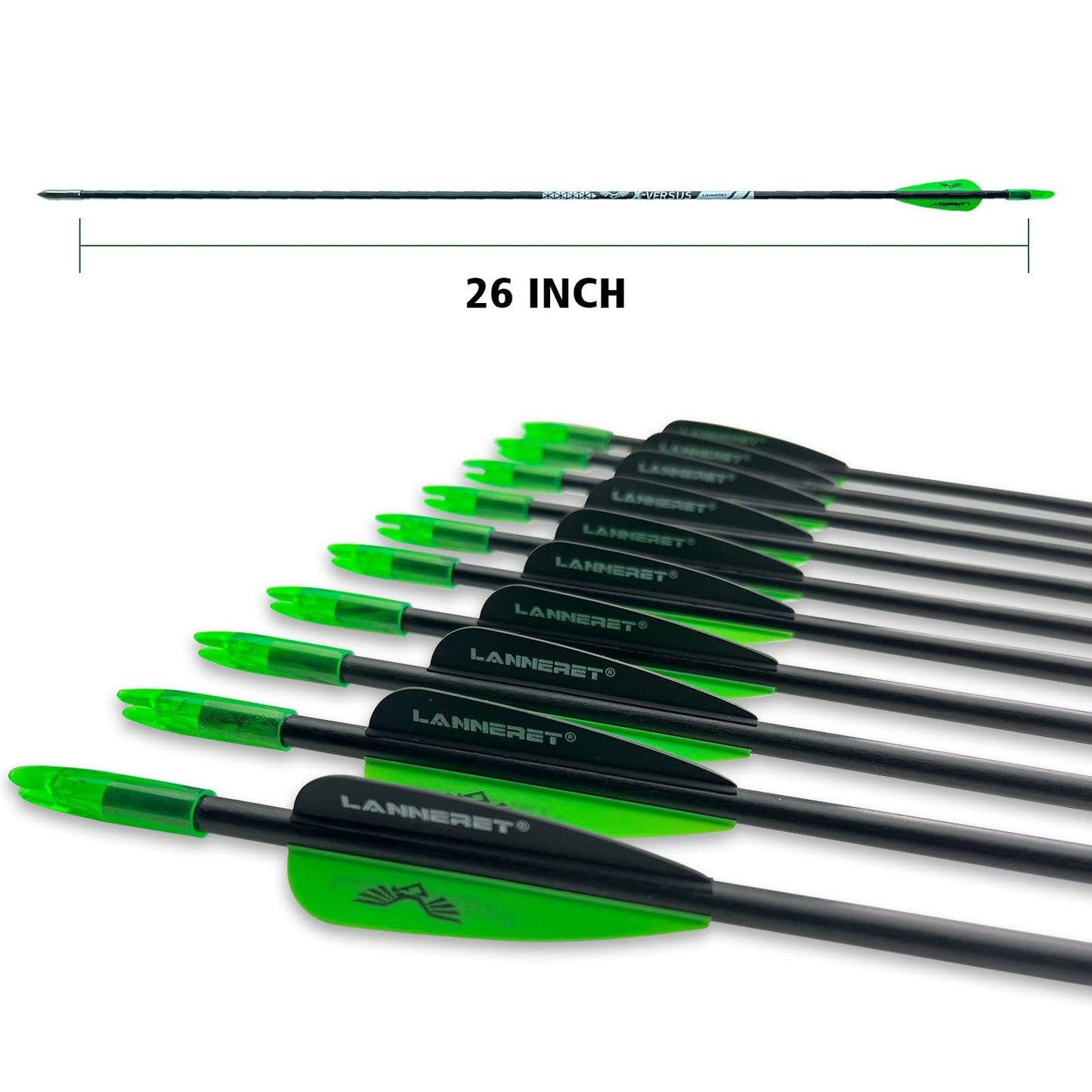 Lanneret Archery Practice Target Arrows for Youth and Beginners, 26/28inch Fiberglass Arrows for Compound & Recurve Bow(Pack of 12) Black