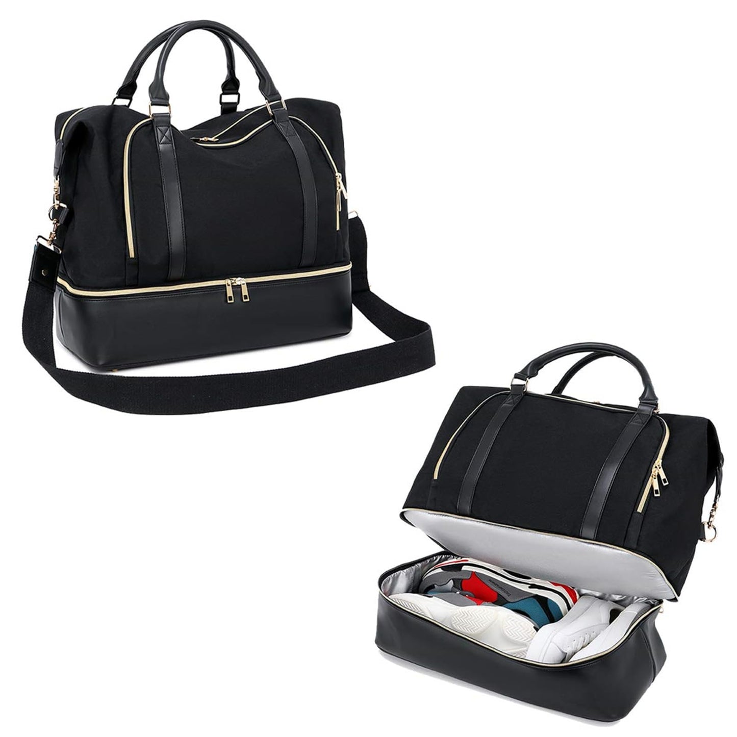 CAMTOP Women Ladies Travel Weekender Bag Overnight Duffel Carry-on Tote Bag with Luggage Sleeve fit 15.6 Inch Laptop Computer(Beige with Shoe Compartment)