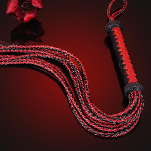Handwoven Genuine Leather Cat-O'-Nine-Tails Whip | 60cm Total Length with Willow-Leaf Tail | 15cm Hangable Premium Equestrian Whip | Dual Use for Training & Collectors (Red Black)