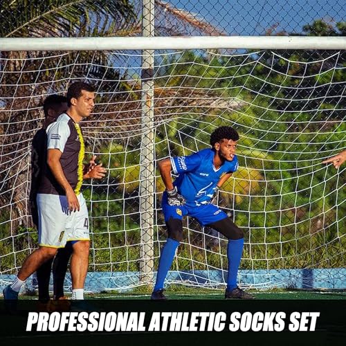 Soccer Grip Socks with Shin Guard Sleeves 2 Pack - One Size Black+Blue