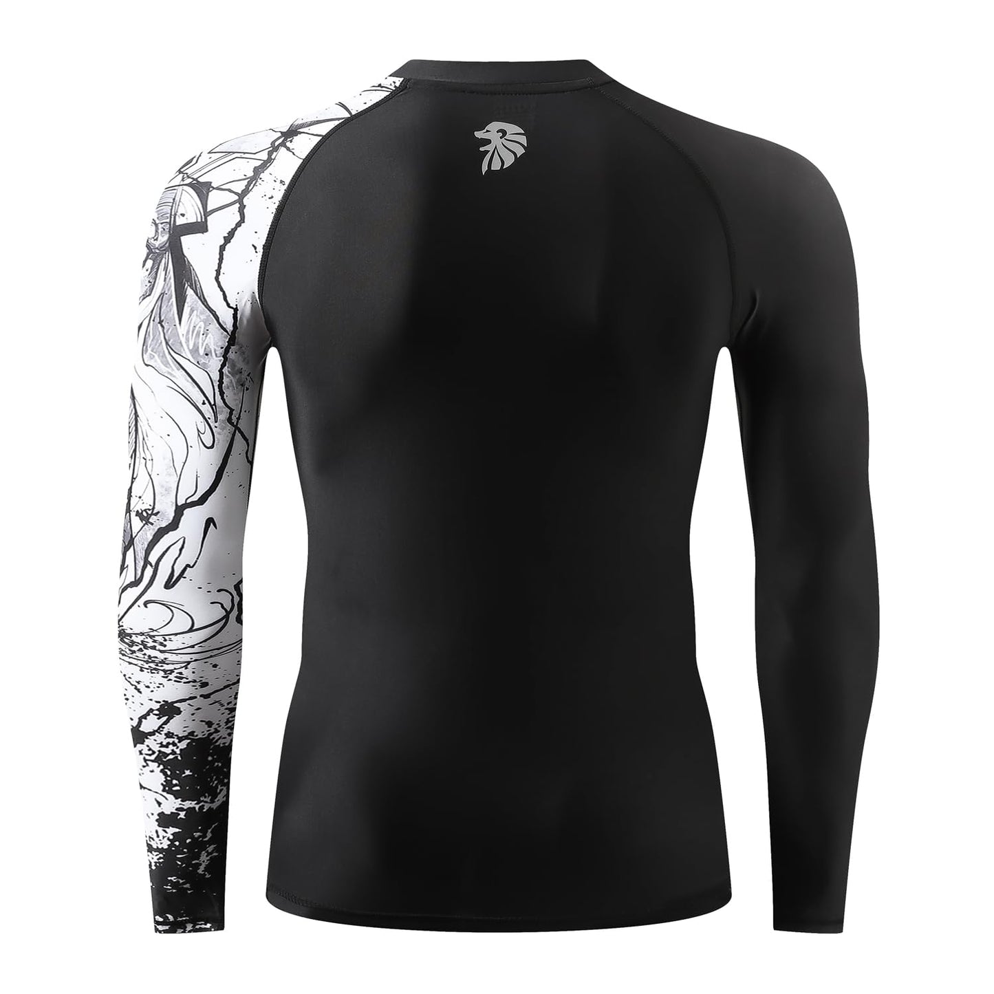 ADOREISM Long Sleeve Rash Guard for Men UPF 50+ Quick-Dry Compression Swim Shirt (Black Lion, 2XL)