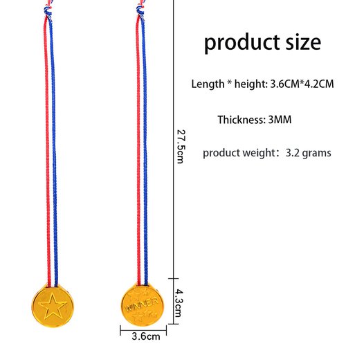 BoAn 36 Pieces Gold Plastic Winner Award Medals, Birthday Present for Kids, White and Blue Ribbon for Games Competitions, Sports, Tournaments, Competitions and Party Decorations, 1.4 x 1.7 Inches