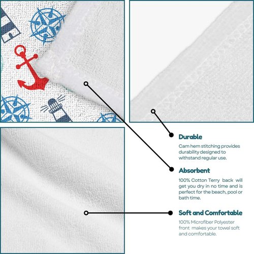 Personalized Kids Beach Towel – Custom Name Towels for Boys & Girls – Super Soft Silk Touch, Great for Pool, Beach or Vacation; Nautical Anchors, Large 30"x60", 1-Sided Printing, Printed in The USA