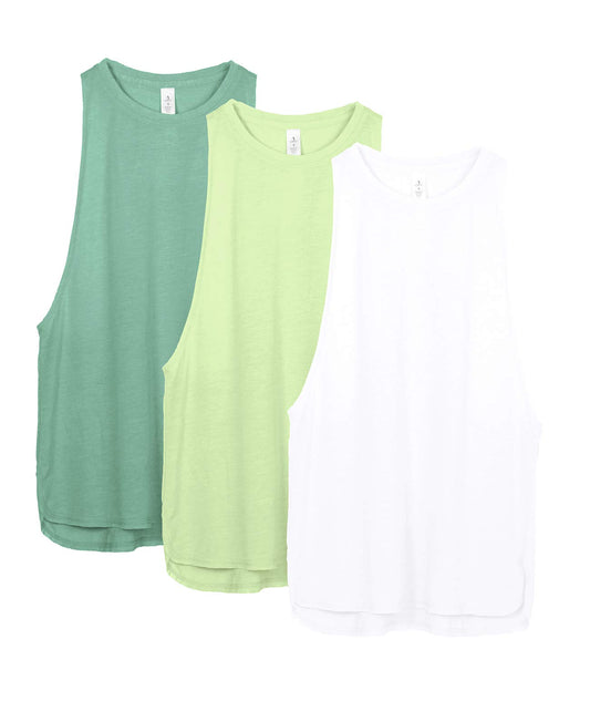 icyzone Workout Tank Tops for Women - Running Muscle Tank Sport Exercise Gym Yoga Tops Athletic Shirts(Pack of 3)(M, White/Green/Pistachio Green)