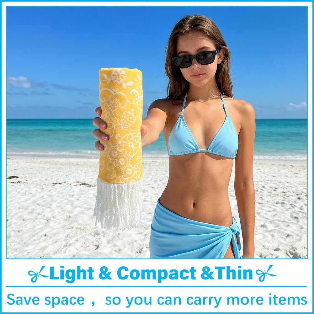 Vikumond Thin Turkish Beach Towel Lightweight Soft Cotton Extra Large XL Oversized Sand Free Sandproof Absorbent Quick Dry Towels Cloud Bath Pool Travel Compact Essentials Accessories for Adult Gifts
