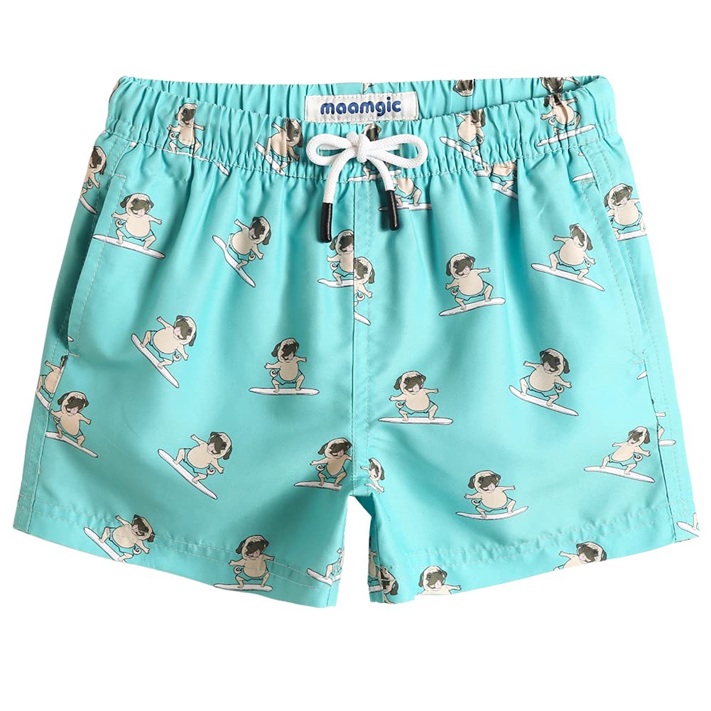 maamgic Boys Swim Trunks Toddler Swim Shorts Little Boys Bathing Suit Swimsuit Toddler Boy Swimwear,Puppy Green,5 T