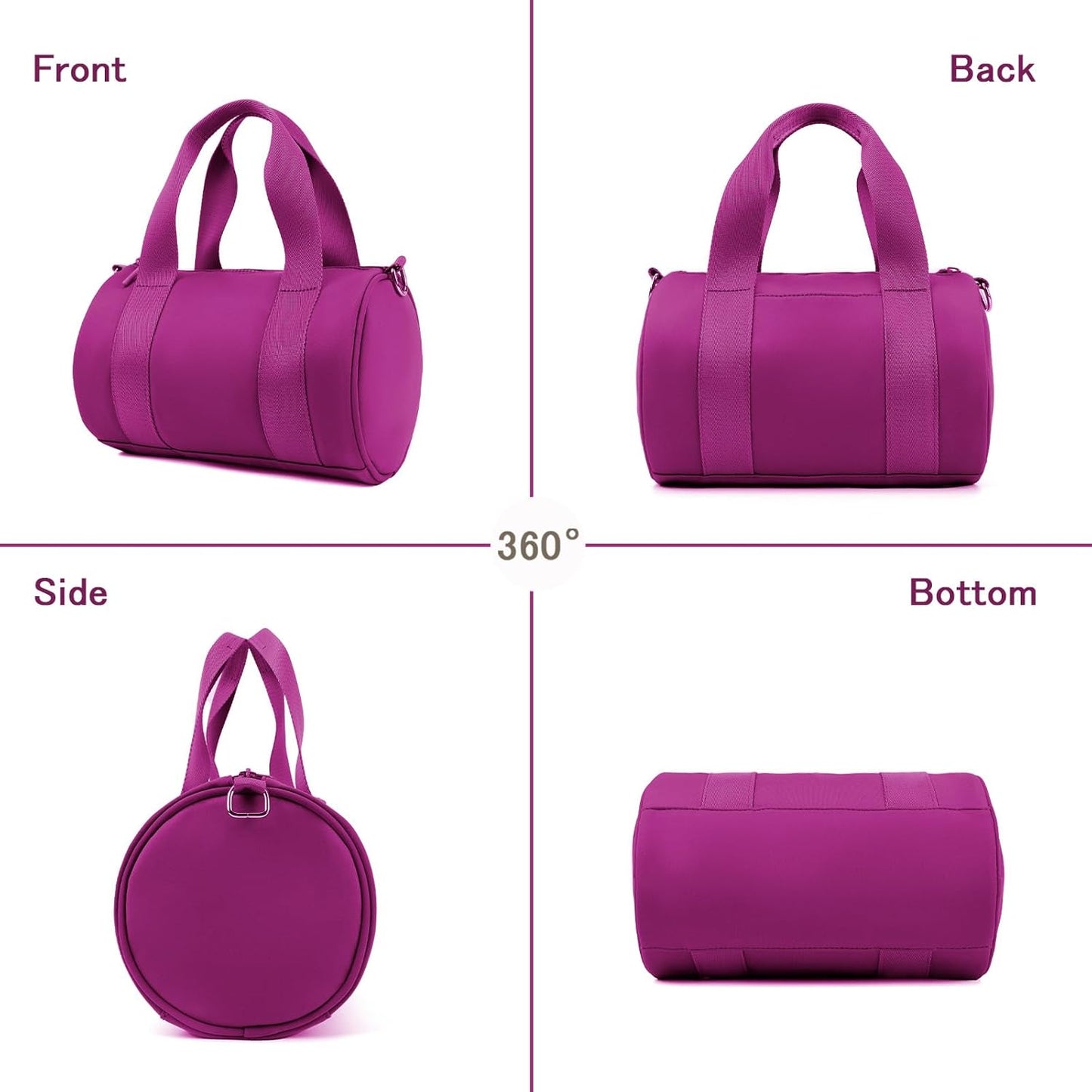 IBEE Small Gym Bag for Women Mini Duffel Bag for Travel Waterproof Workout Crossbody Bags Elastic Fabric Barrel Purse for Sports Fitness Yoga Cute Lightweight