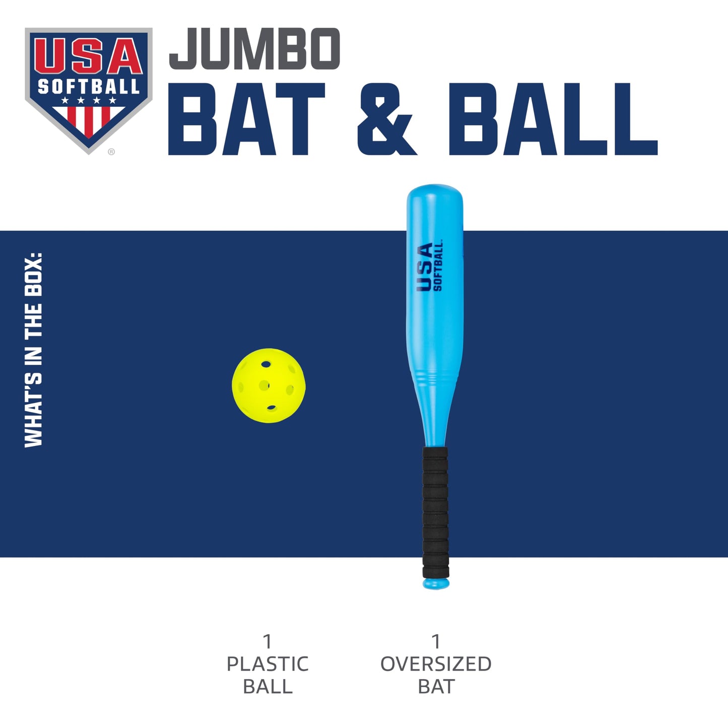 Franklin Sports Jumbo Kids Plastic Bat & Ball - USA Softball - Backyard Bat with Large Barrel for Kids + Toddlers, 24"
