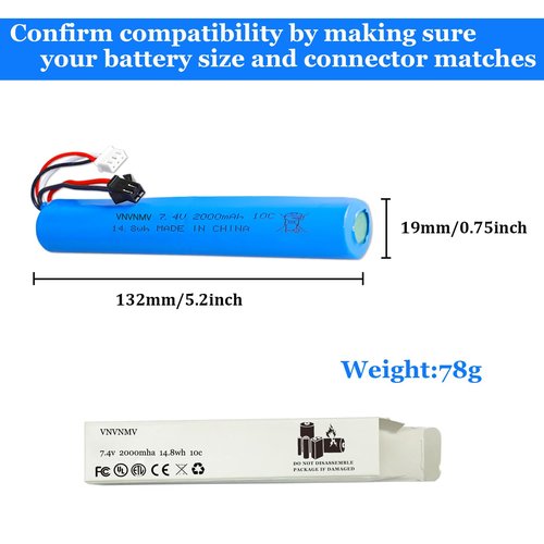 VNVNMV 7.4V 2000mAh Battery for Splatter Ball Gun Airsoft Gel Blaster,2 Pack Rechargeable Batteries with USB Charger Compatible with Splatrball SRB1200 400 400-SUB