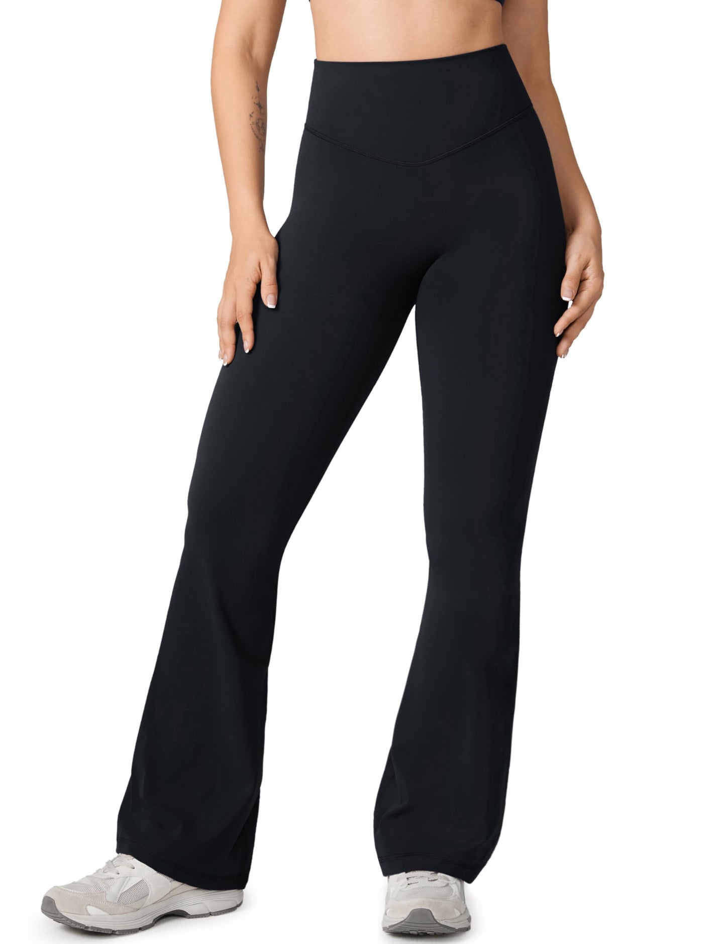 UNISSU Hugcurve No Front Seam High Waisted Flare Leggings for Women Bootcut Yoga Pants Buttery Soft Lounge Workout - 31.5'' Black Large