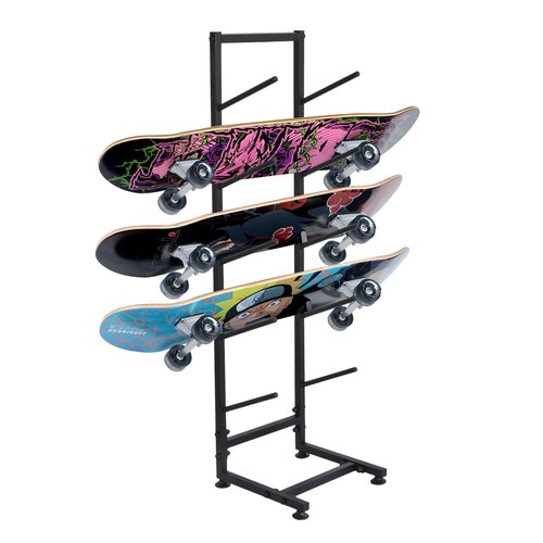 Skateboard Racks Floor Stand, 5-Tiers Freestanding Water Ski Rack Wakeboard Rack, Standing Skateboard Display Stand, Single Sided Floor Skateboard Organizer Rack